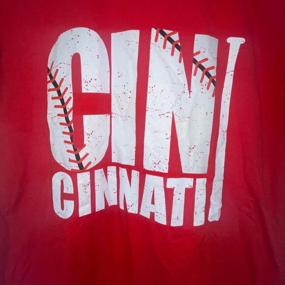 Cincinnati OH T-shirt Baseball Cincy Red with White Graphics Size XL by Port Com - Picture 2 of 4